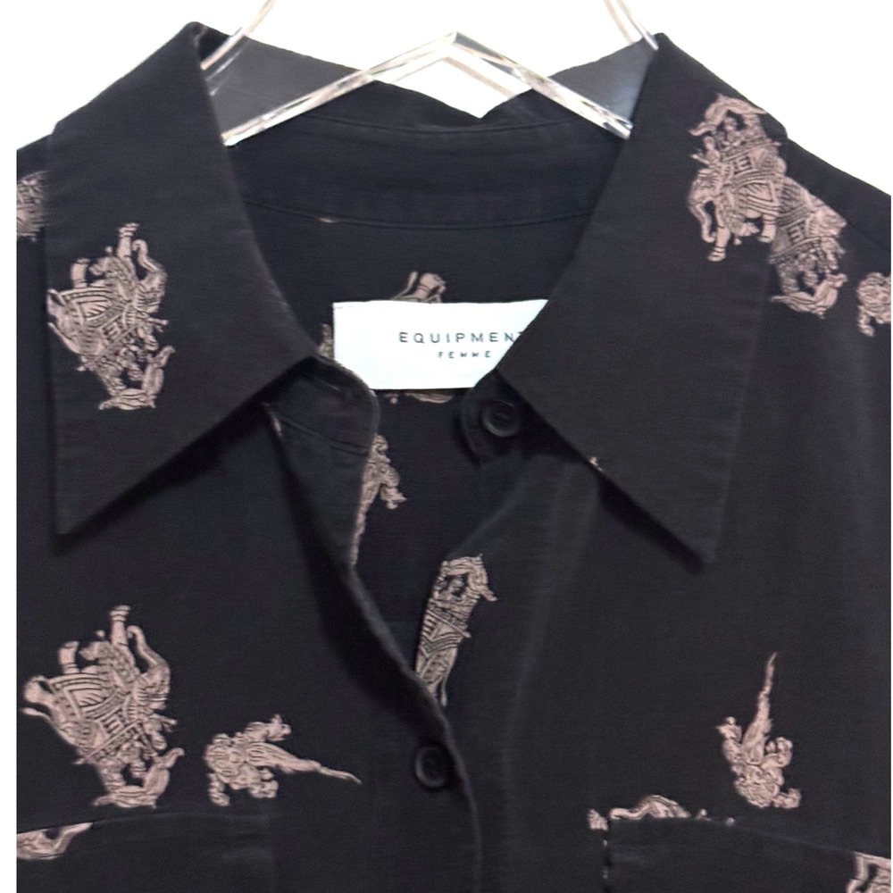 Equipment Femme Black 100% Silk Elephant Pattern Button-Down Shirt - Picture 3 of 4